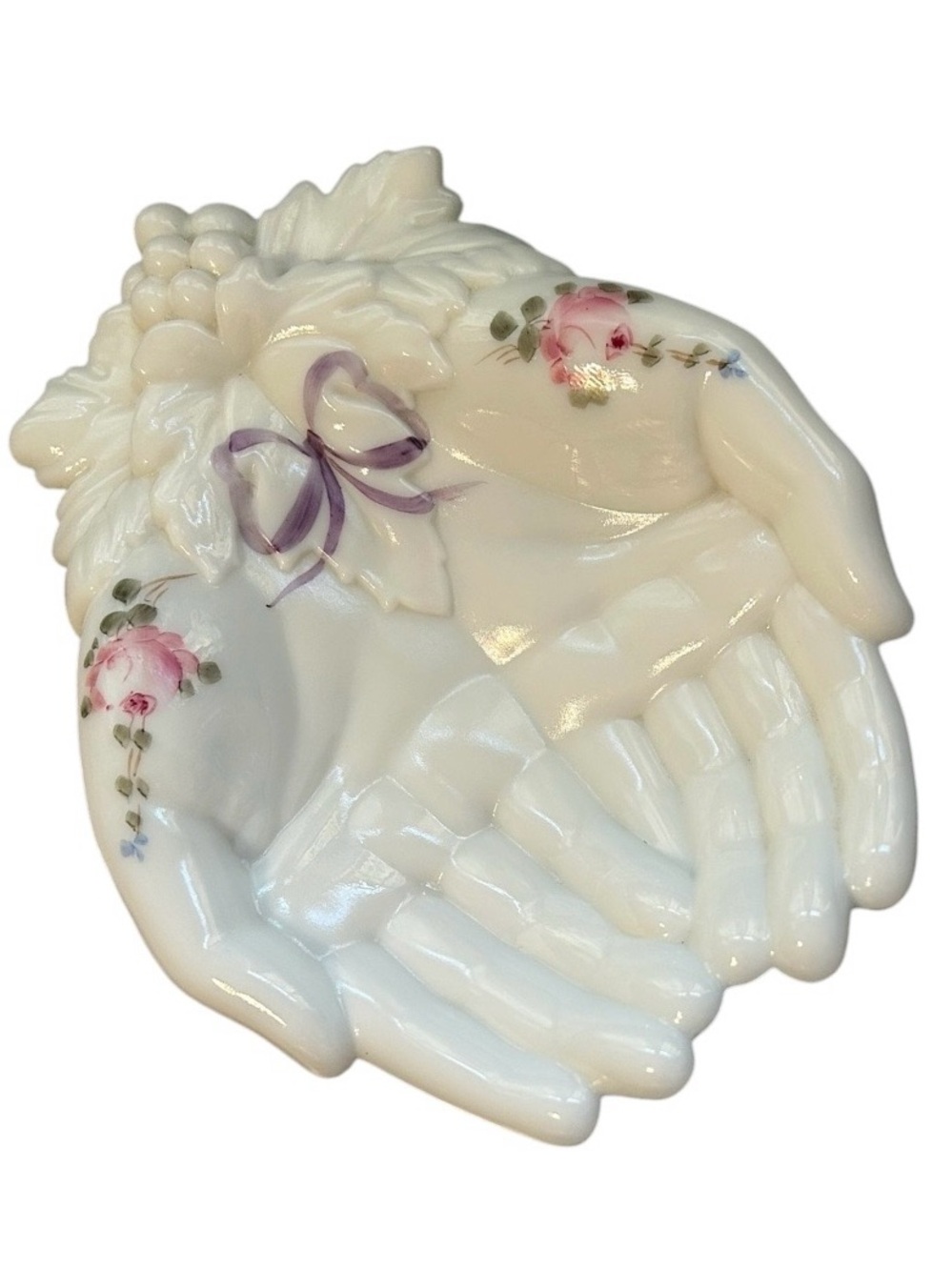 Vintage Westmoreland “Queen Victoria's Hands" Milk Glass Trinket Dish